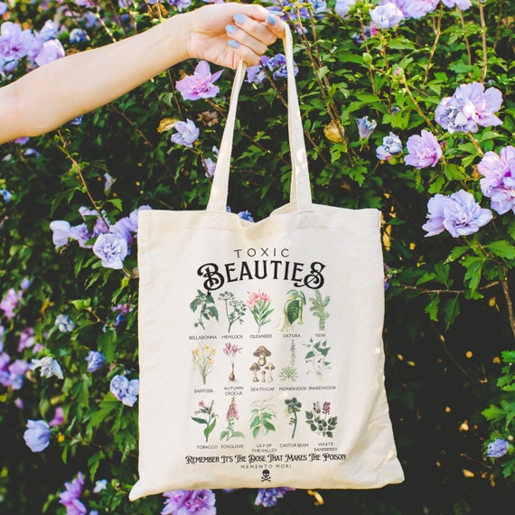 Poisonous Plants Cotton Tote Bag: Toxic Beauties Botanical Design