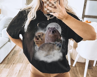 Hyrax T-Shirt: Three Moon Hyrax Awawa Funny Animal Meme Shirt, Nature Lover Gift