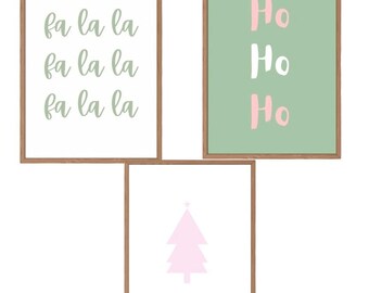 Gallery wall Christmas prints set of 3  sage pink tree holiday sayings printable