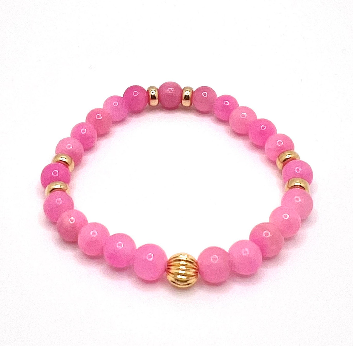 Bracciale Elastico In Giada Naturale Verde, Perline Rotonde Da 14mm, Handmade Senza Metallo, Lunghezza 7.5 Pollici - Foto 3