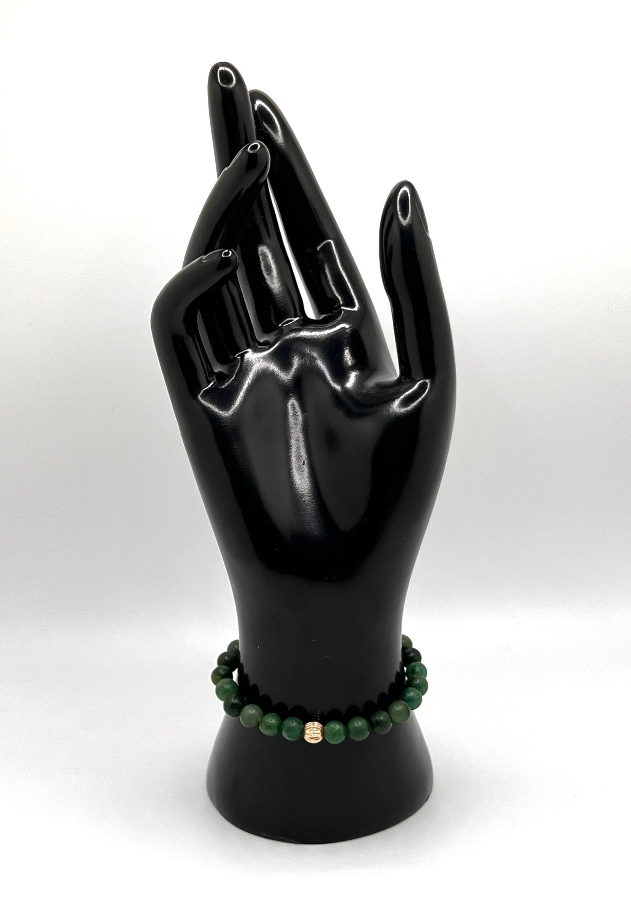 Bracciale Elastico Con Perline Di Pietra Preziosa Giada Verde