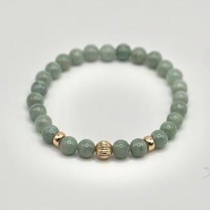 Green Burma Jade & 14K Solid Gold | Healing Gemstone Energy Crystal | 6mm Beaded Stretch Bracelet | High Quality Fashion and Wellness Gift