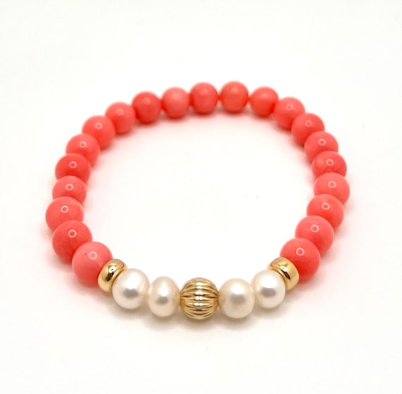 Bracelet Perles Naturelles 6mm - Corail, Pierre De Soleil, Jade, Quartz Rose - Neuf