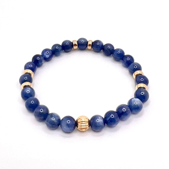 STONE BEAD BRACELET 6 MM W/GOLD BEADS NAVY BLUE STONE BEAD BRACELET 6 MM W/GOLD BEADS NAVY BLUE