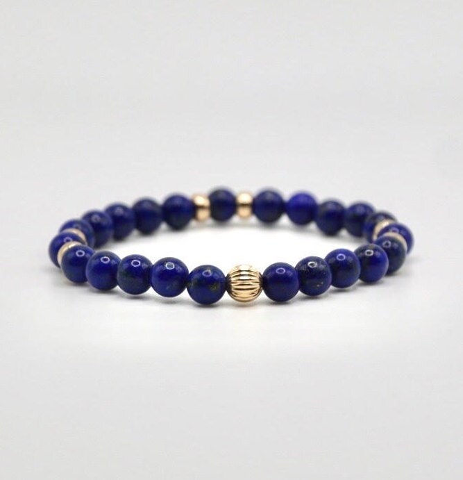 Bracciale Elastico In Lapislazzuli Naturale Blu - Perle Tonde 20mm - 7,5 Pollici