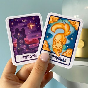 Kitty Tarot vinylstickers || 2 ontwerpen - Set A - De ster / het universum || Sparkle holografisch en waterdicht