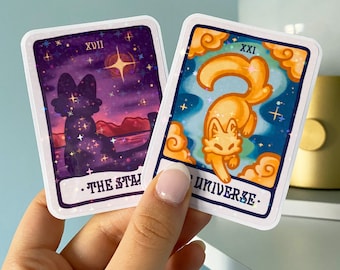 Kitty Tarot Vinyl Stickers || 2 Designs - Set A - The Star / The Universe || Sparkle Holographic & Waterproof
