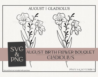Gladiolus August Birth Flower Bouquet SVG PNG: Floral Clipart (Digital Download)