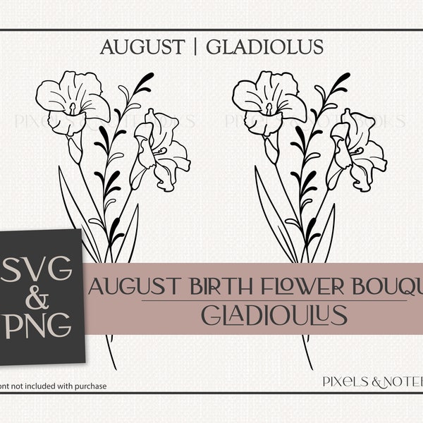 Gladiolus August Birth Flower svg | Birth Month Flower Bouquet SVG PNG | Birth Flower SVG | Birthday svg | Hand Drawn Floral Clipart