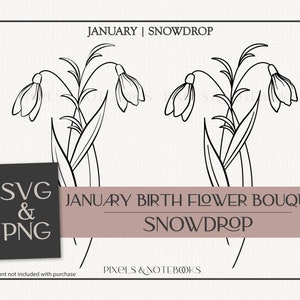 Schneeglöckchen Januar Geburt Blume SVG | Geburtsmonat Blumenstrauß svg PNG Digital Download | Geburtstag svg | Handgezeichnetes florales Clipart