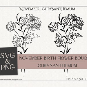Chrysanthemum svg | November Birth Flower | Birth Month Flower Bouquet SVG PNG | Birth Flower SVG | Birthday svg | Hand Drawn Floral Clipart