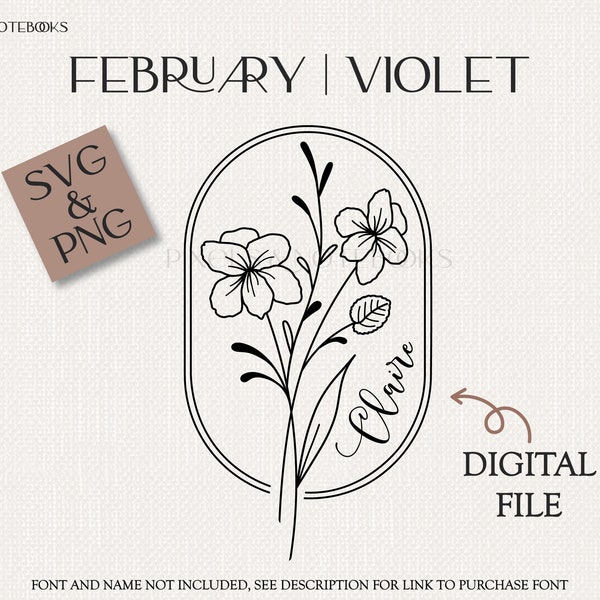 Violet February Birth Month Flower Bouquet Frame SVG PNG | Digital Birth Flower Bouquet SVG | Birthday svg | Hand Drawn Floral Clipart