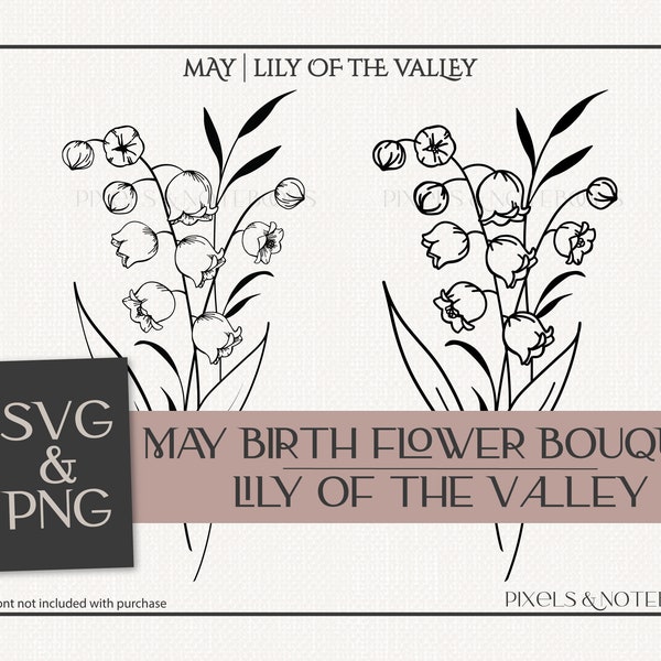 Lily of the Valley svg | May Birth Flower | Birth Month Flower Bouquet SVG PNG | Birth Flower SVG Birthday svg | Hand Drawn Floral Clipart