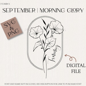 Morning Glory September Birth Flower Bouquet with Oval Frame (SVG, PNG)