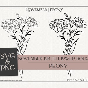 Peony Flower Bouquet SVG PNG: November Birth Flower (Digital Download)