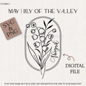 May Lily of the Valley Birth Month Flower Bouquet with Frame SVG PNG | Digital Birth Flower Bouquet SVG | Birthday svg | Floral Clipart