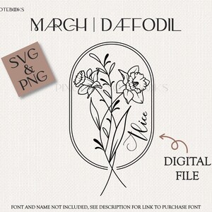 März Narzisse Geburtsmonat Blumenstrauß Rahmen SVG PNG | Digital Geburt Blumenstrauß SVG | Geburtstag svg | Handgezeichnetes florales Clipart