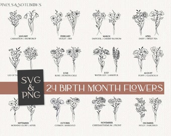 Birth Month Flower Bouquet SVG PNG Bundle (Digital Download)