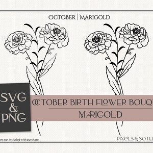 Marigold svg | October Birth Flower | Birth Month Flower Bouquet SVG PNG | Birth Flower SVG | Birthday svg | Hand Drawn Floral Clipart