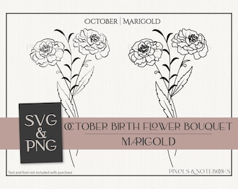 Marigold Flower Bouquet SVG PNG: October Birth Flower Clipart (Digital Download)