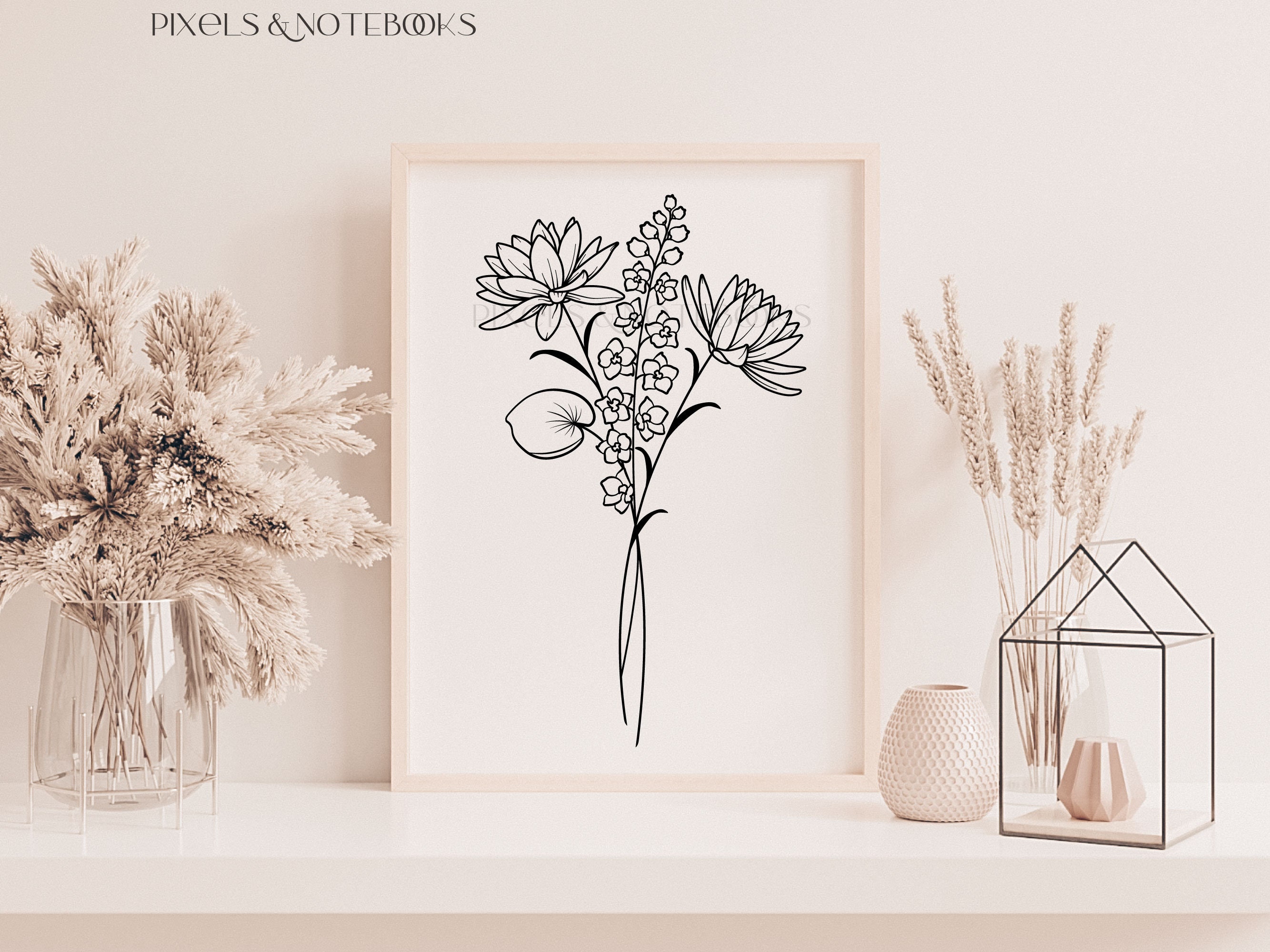 Water Lily and Larkspur Svg | July Birth Month Flower