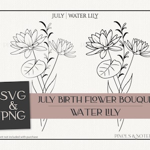 Water Lily svg | July Birth Flower | Birth Month Flower Bouquet SVG PNG | Birth Flower SVG | Digital Download | Hand Drawn Floral Clipart