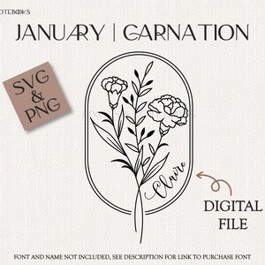January Carnation Flower Bouquet Frame: Birth Month Floral SVG PNG (Digital Download)