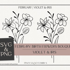 Violet and Iris SVG Bouquet | February Birth Month Flower Bouquet SVG PNG | Birth Flower svg | Birthday svg | Hand Drawn Floral Clipart