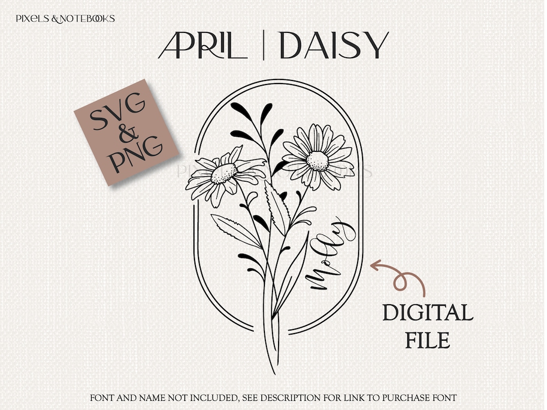 April Daisy Birth Month Flower Bouquet With Frame SVG PNG | Digital ...