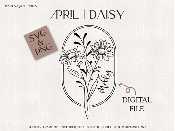 April Daisy Birth Flower Bouquet SVG PNG: Hand-Drawn Floral Clipart (Digital Download)
