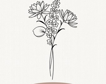 Water Lily and Larkspur Svg | July Birth Month Flower