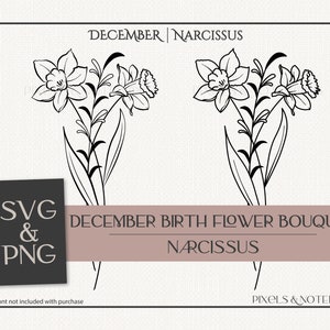 Narcissus svg | December Birth Flower | Birth Month Flower Bouquet SVG PNG | Hand Drawn Birth Flower SVG | Flower Vector | Floral Clipart