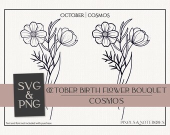 Cosmos Flower Bouquet SVG PNG: October Birth Flower Clipart (Digital Download)