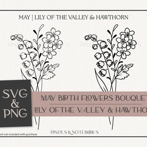 Lirio del valle y espino mayo mes de nacimiento ramo de flores SVG & PNG / Flor de nacimiento SVG / Cumpleaños svg / Clipart floral dibujado a mano