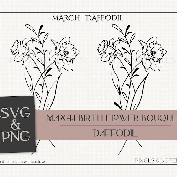 Daffodil svg | March Birth Flower | Birth Month Flower Bouquet SVG PNG | Birth Flower SVG | Hand Drawn Digital Flower svg | Floral Clipart