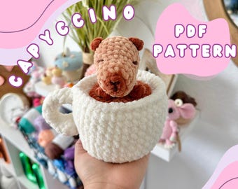 Capyccino Crochet Pattern | 2-in-1 crochet pattern | Capybara cappuccino crochet pattern | Crochet basket | Trinket holder crochet pattern