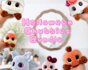 BUNDLE Halloween Chubbie Friends Crochet Pattern | Cute Halloween Crochet | Mummy Crochet | Bat Crochet | Spider Crochet | Pumpkin Crochet