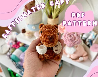 Caffeinated Capy Crochet Pattern | Capybara w/ accessories | Dress Up Crochet Pattern | Mushroom | Sourdough | Chef Hat | Coffee Cup