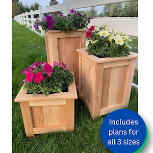 Bundel met bloembakken: 13 inch, 19 1/2 inch en 26 inch | Ceder bloembak | Plantenbak voor buiten | DIY-projectplannen | Houtbewerkingsplannen
