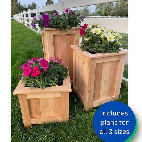 Planter Box Plans Bundle - 13-inch, 19 1/2-inch, and 26-inch | Cedar Flower Box | Outdoor Planter | DIY Project Plans | Woodworking Plans