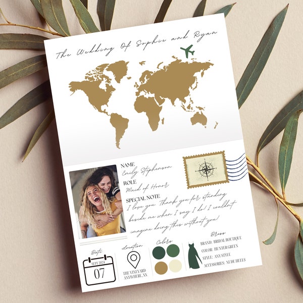 Bridesmaid Info Card | Bridal Party Info Card | Bridesmaid Info Card Template | Passport Wedding | Destination Wedding