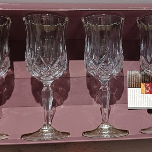 New in Box-Crystilleria Italiana Set of 4 Crystal Goblet Glasses RCR Opera Crystal Water Glass