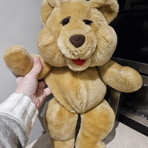 monotex largo florida plush tan vintage teddy bear red tongue eyelashes 16&quot;