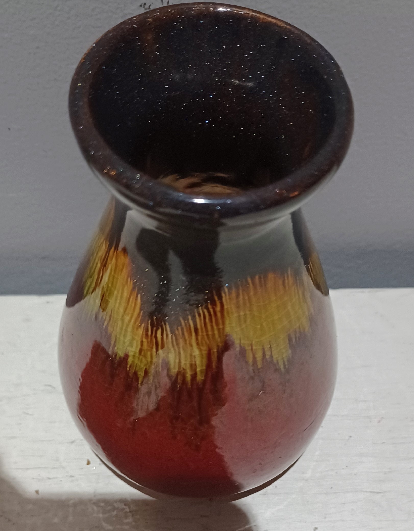 Studio Art Pottery Drip Glaze Vase Burgundy Yellow Brown - Etsy