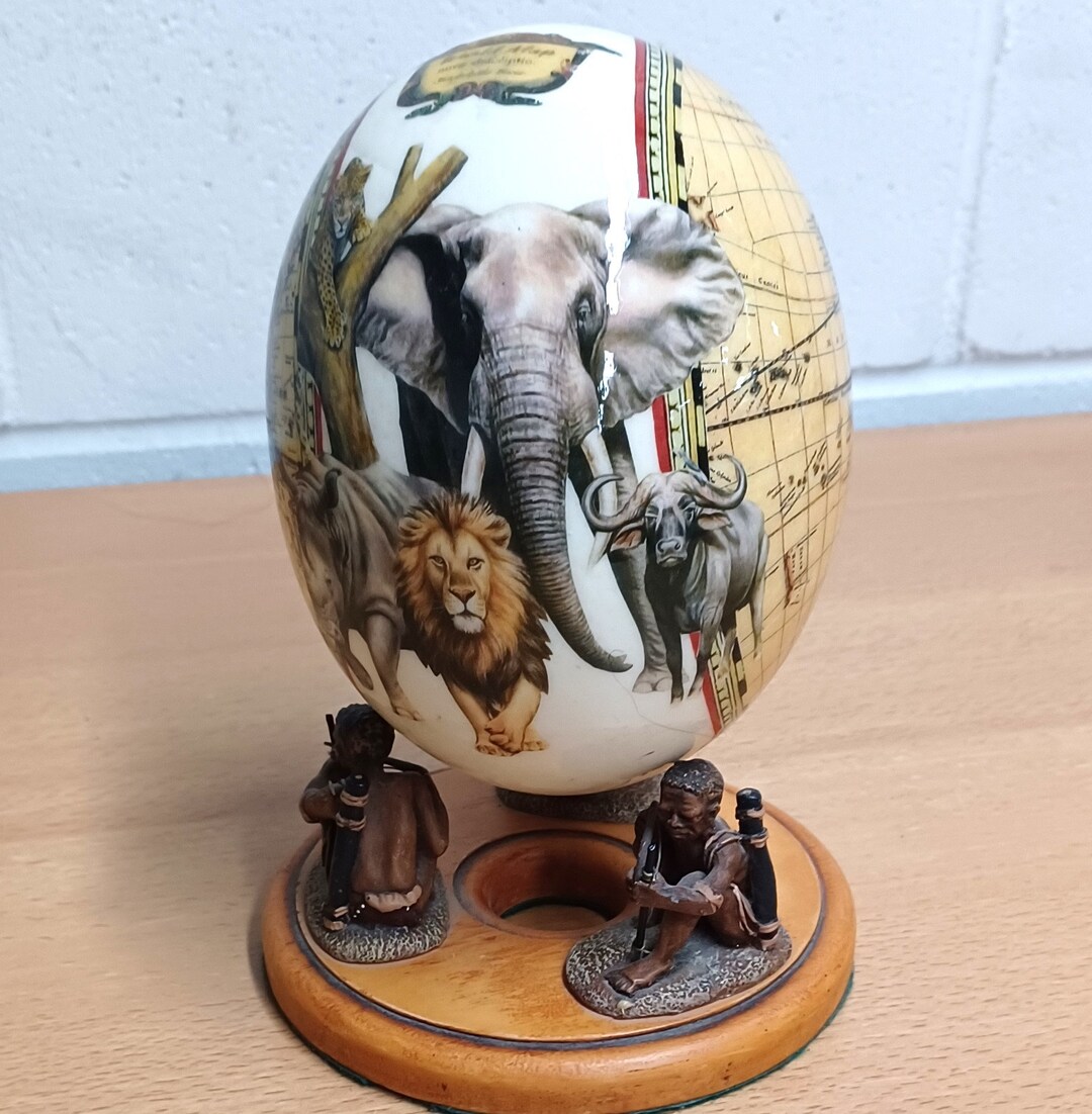 African Ostrich Egg Decoupagehas a Stand With 3 African Etsy