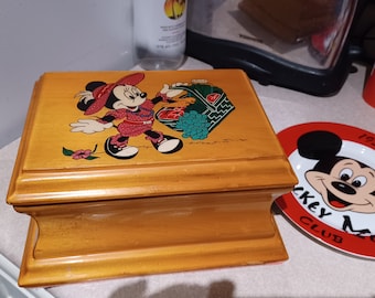 Vintage Holz Minnie Maus Schmuckschatulle / Andenken / Schmuckschatulle