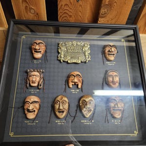 Framed Set Of Nine Korean Masks-HaHoe Byulshinkut Mask  Souvenir Wall Plaque Shadow Box