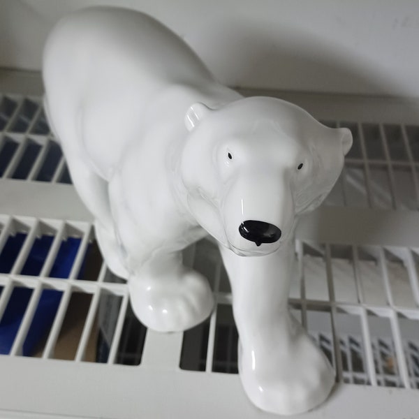 Beautiful Vintage Large White Polar Bear Porcelain Figurine / Imperial Lomonosov Porcelain Hand Painted USSR