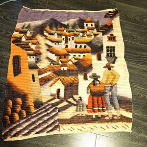 Vintage Hand Made Wool Peruvian Tapestry Wall Decor Hanging