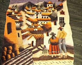 ヴィンテージ　ペルー羊毛タペストリー ヴィンテージ ペルー ウール タペストリー、ペルー製ハンドメイド